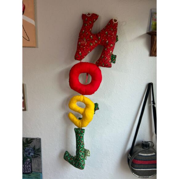 3D quilted pillow letters- NOEL- Christmas cottage core- hanging sign- holly - Picture 2 of 5